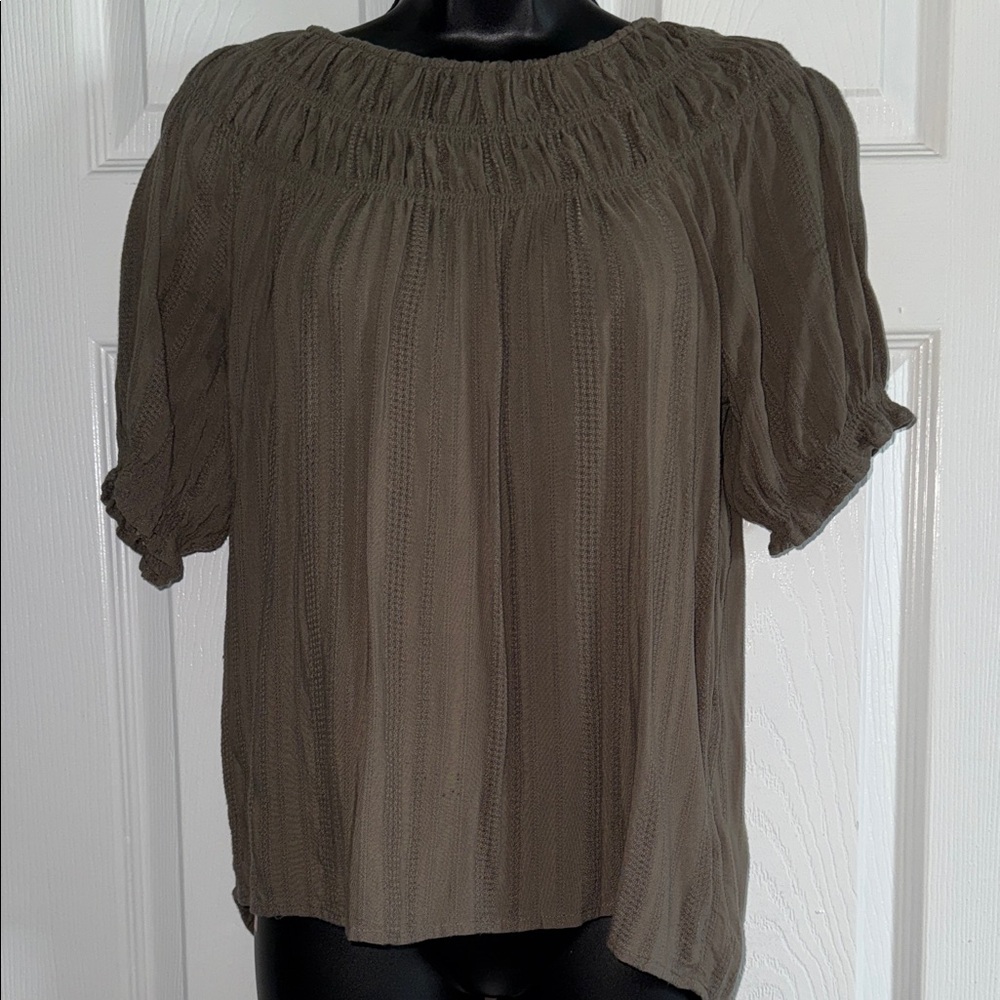 Maurices Olive Smocked Neck Puff Sleeve Blouse